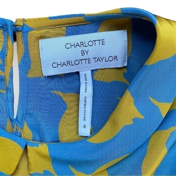 Charlotte By Charlotte Taylor Blue & Yellow Penguin Print Silk Blouse | Size 4 - Picture 9 of 14